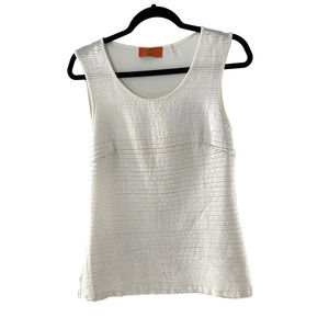 Patrizia Luca Womens Faux Leather Striped Tank Top Sleeveless Size M White